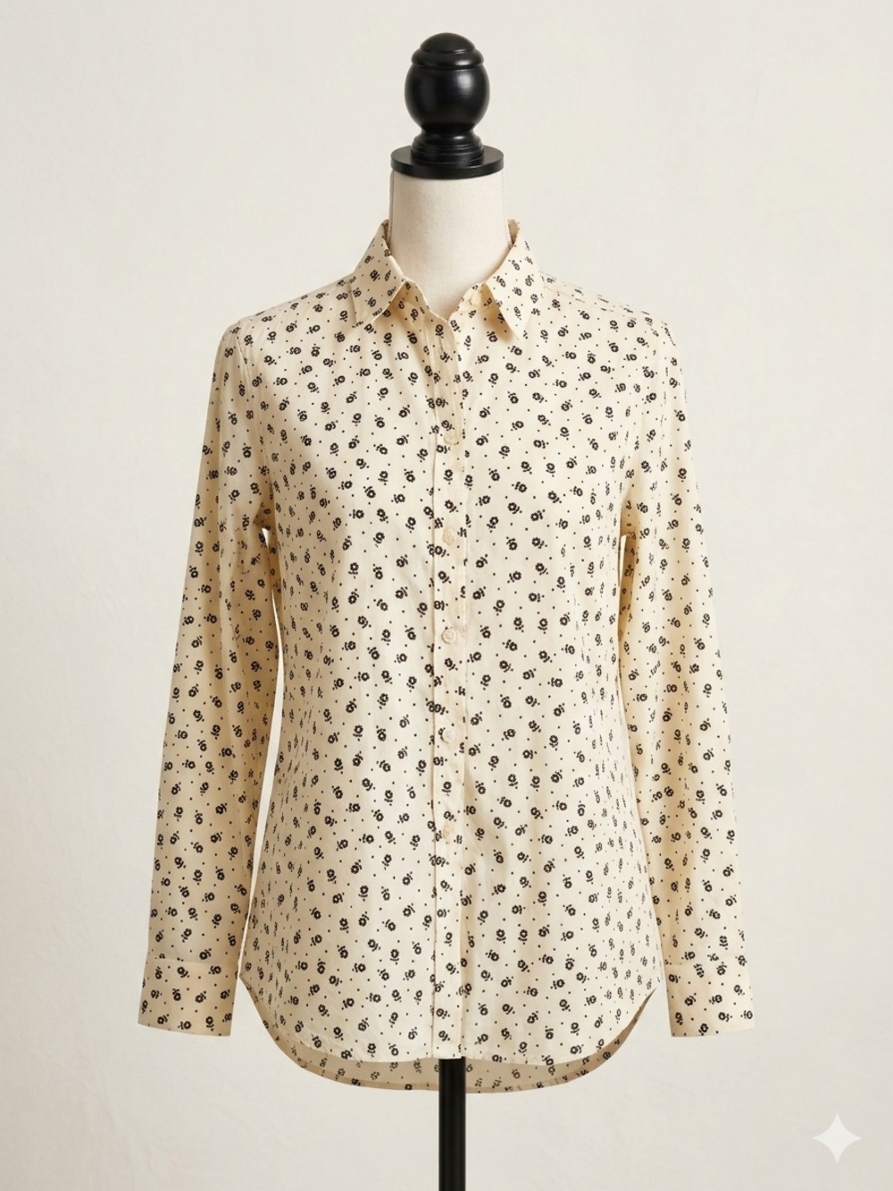 United Colors Of Benetton Cream Button-Up Shirt with Black Floral Motif